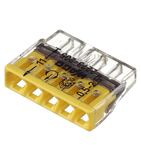 Клемма на 5 проводов Wago 0,5-2,5 кв.мм самозажимная без пасты (100 шт.) (2273-205/2668)