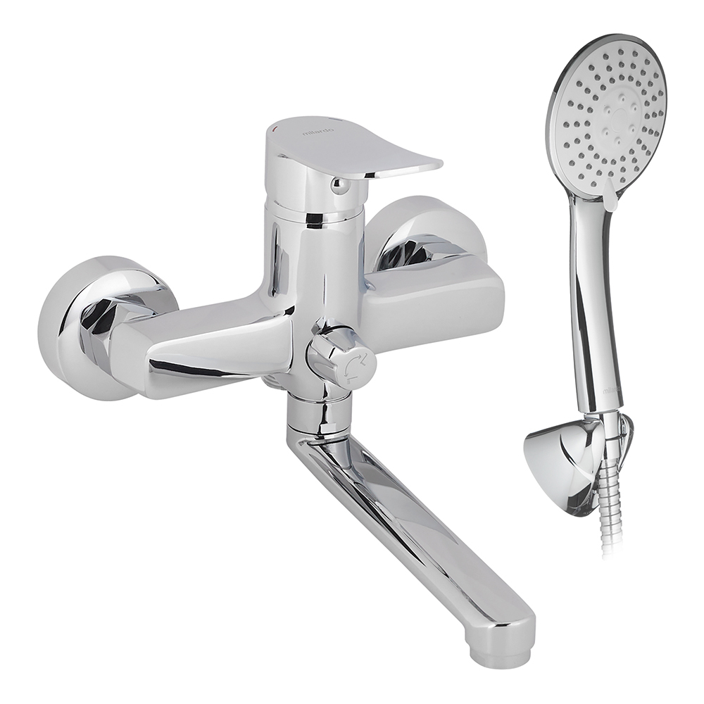 Смеситель для ванны Milardo Demi хром однорычажный со средним изливом с лейкой (DEMSB02M02)