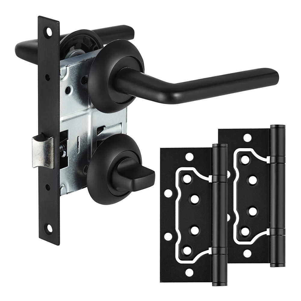 Комплект фурнитуры для двери Corsa Deco Lilium с замком петлями и фиксатором круглая розетка черный (990303)