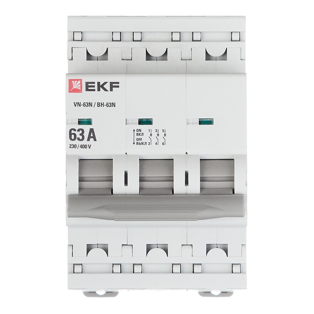 Выключатель нагрузки EKF PROxima ВН-63N 3Р 63А 400 В на DIN-рейку (S63363)