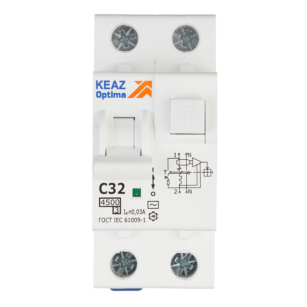 Автомат дифференциальный КЭАЗ OptiDin D63 32А 1P+N тип AC 30 мА 4,5 кА (328101)