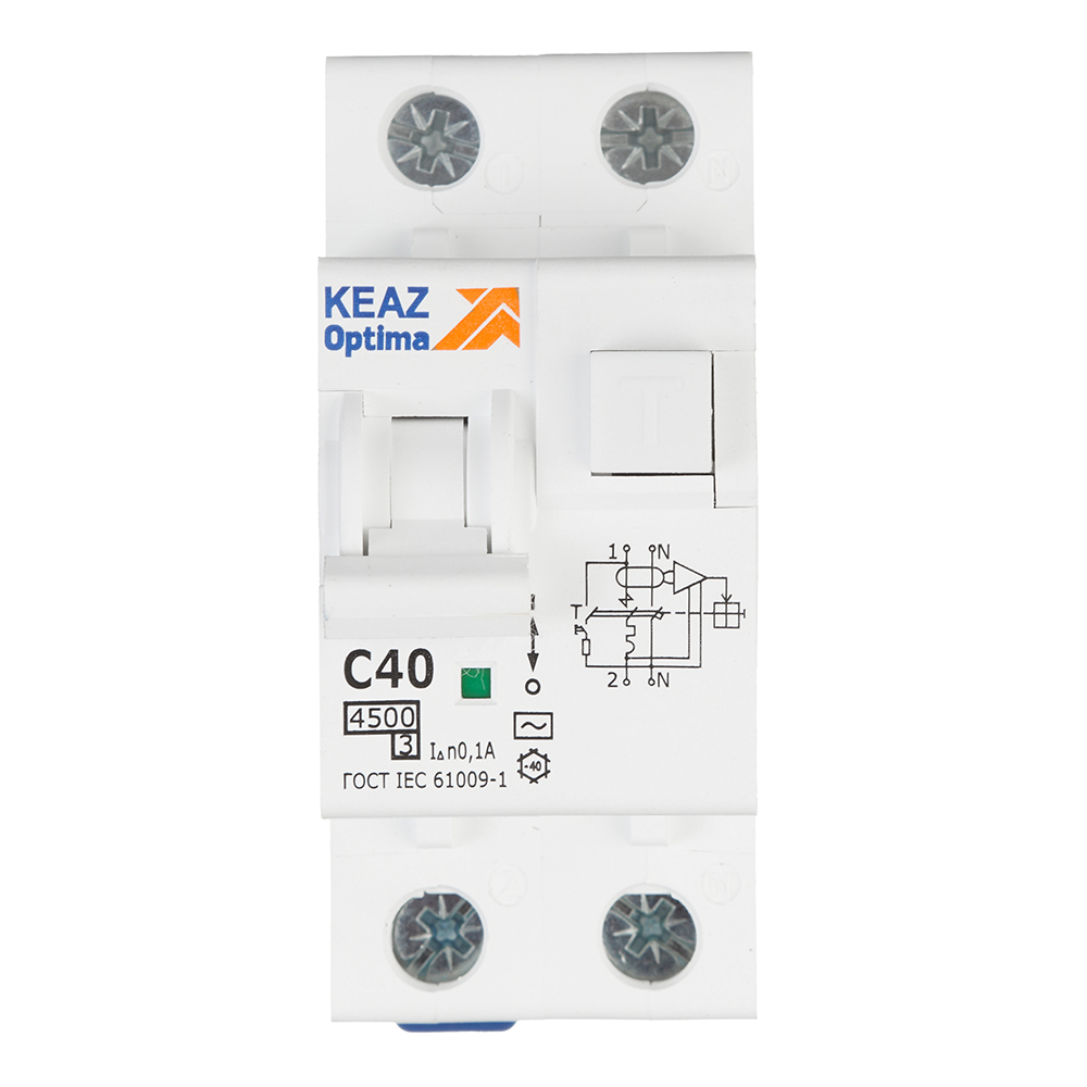 Автомат дифференциальный КЭАЗ OptiDin D63 40А 1P+N тип AC 100 мА 4,5 кА (328109)