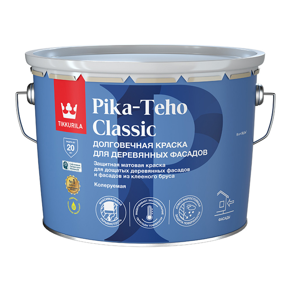 Краска фасадная по дереву Tikkurila/Tikkivala Pika-Teho Classic водно-дисперсионная база C бесцветная 9 л