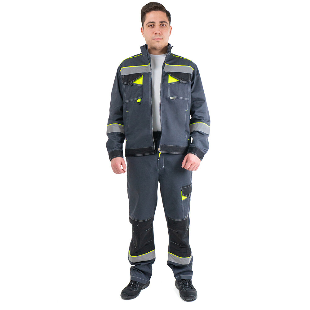 Костюм мужской рабочий Joker Корвет Коттон КБ 1 52-54 рост 182-188 см темно-серый/лимон