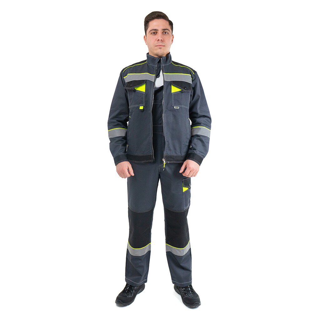 Костюм мужской рабочий Joker Корвет Коттон 48-50 рост 170-176 см темно-серый/лимон