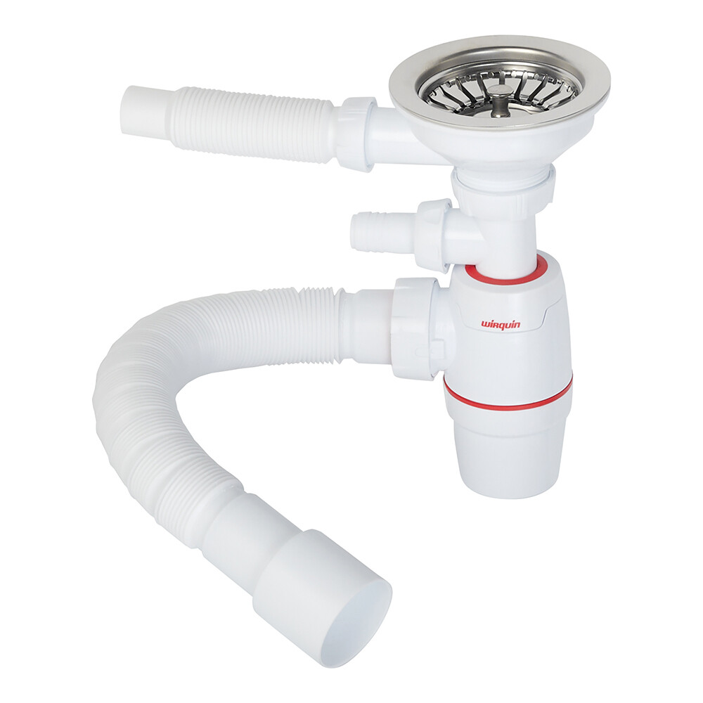 Сифон для мойки Wirquin Neo 3 1/2х40/50 мм с выпуском d114 мм с переливом с соединением 40/50 мм (30987091)