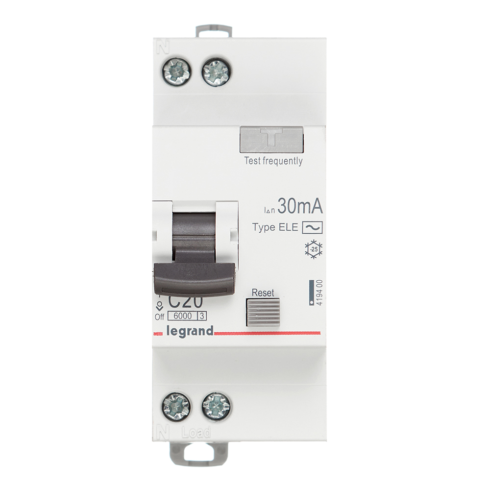 Автомат дифференциальный Legrand RX3 20А 1P+N тип AC 30 мА 6 кА (419400)